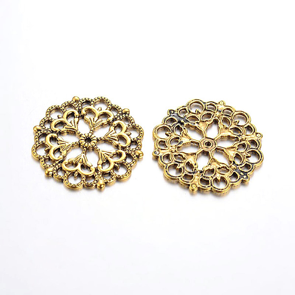 PandaHall Tibetan Style Filigree Joiners Links, Cadmium Free & Nickel Free & Lead Free, Flower, Antique Golden, 29x1mm, Hole: 1.2mm Alloy...