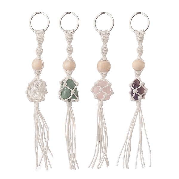 

PandaHall Cotton Thread Macrame Pouch Gemstone Tassel Keychain, with Wood Bead and 304 Stainless Steel Split Key Rings, 17.6~17.9cm Mixed...