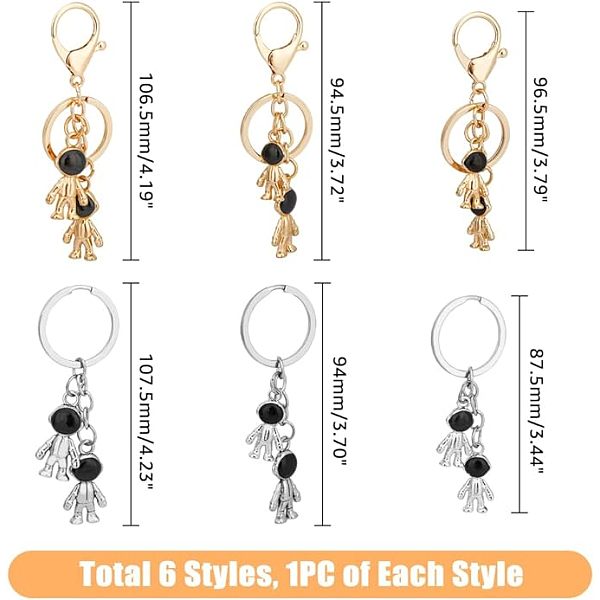 

PandaHall HOBBIESAY 6Pcs 6 Style Alloy Enamel Pendants Keychain, with Lobster Claw Clasps and Key Rings, Spaceman, Platinum & Golden...
