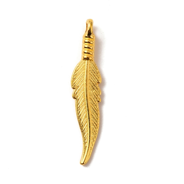 

PandaHall Tibetan Style Alloy Pendants, Feather, Golden, 31.5x6.5x4mm, Hole: 2mm Alloy Feather