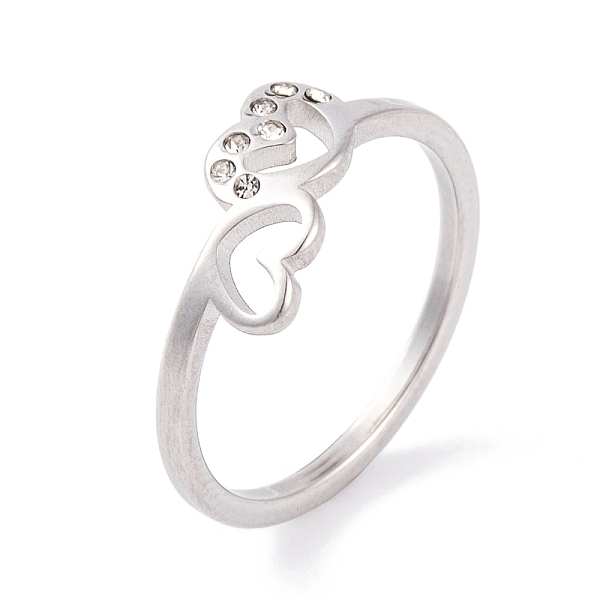 

PandaHall 304 Stainless Steel with Rhinestone Heart Finger Ring for Women, Stainless Steel Color, 7mm, US Size 6~9(16.5~18.9mm) Stainless..., Clear
