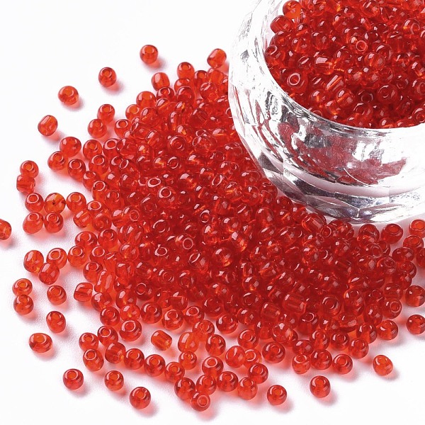 

PandaHall Glass Seed Beads, Transparent, Round, Red, 8/0, 3mm, Hole: 1mm, about 10000 beads/pound Glass Red