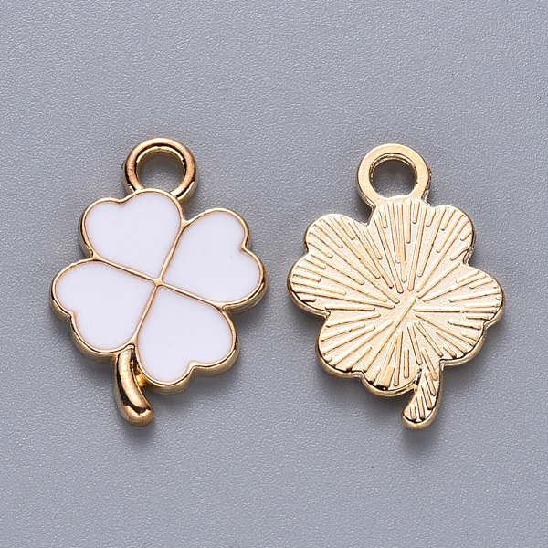 

PandaHall Alloy Enamel Pendants, Clover, Light Gold, White, 18x12x2mm, Hole: 2mm Alloy+Enamel Clover White
