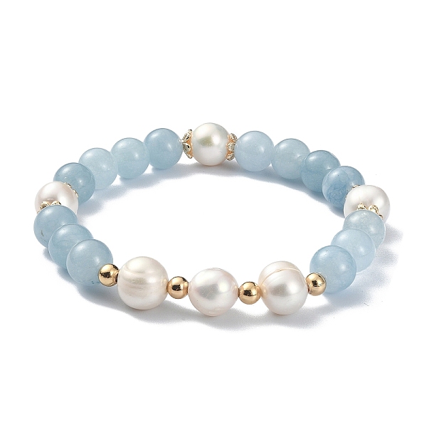 Pulsera Elástica Con Cuentas De Cuarzo Natural Y Perlas Para Mujer