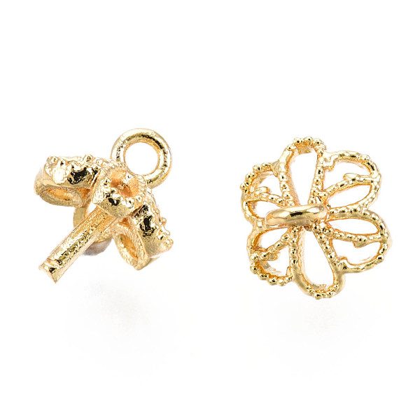 

PandaHall Brass Peg Bails Pendants, Real 18K Gold Plated, For Half Drilled, Flower, 5.5x5.5x6mm, Hole: 1mm, Pin: 1mm Brass