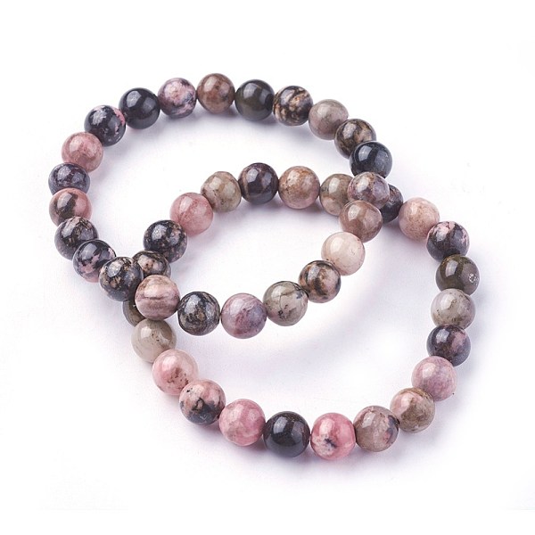 

PandaHall Natural Rhodonite Beads Stretch Bracelets, Round, 2 inch~2-1/8 inch(5.2~5.5cm), Beads: 8~9mm Rhodonite