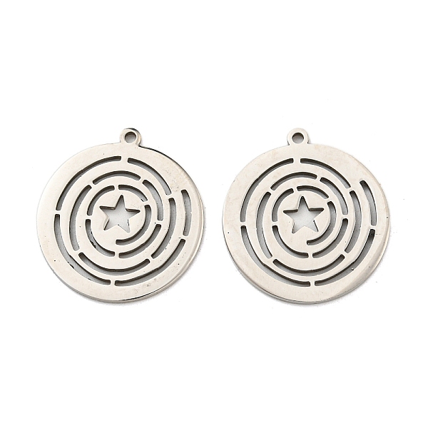 

PandaHall 316L Surgical Stainless Steel Pendants, Laser Cut, Flat Round with Star Charm, Stainless Steel Color, 20x18x1mm, Hole: 1.2mm 316L...