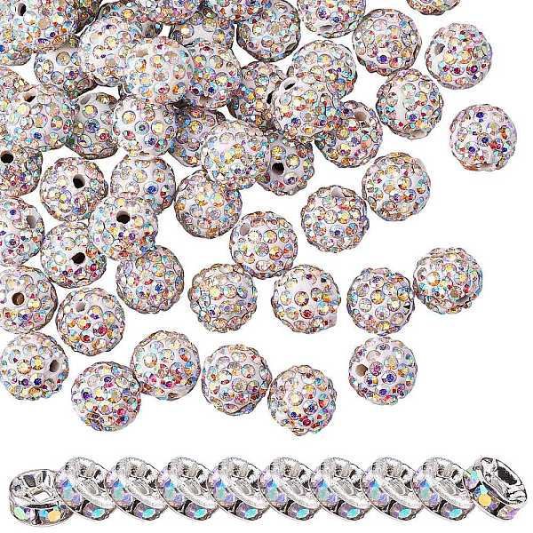 

PandaHall 100Pcs Polymer Clay Rhinestone Round Beads, with 10Pcs Iron Rhinestone Spacer Beads, Crystal, PP13(1.9~2mm), 6 Rows Rhinestone..., White