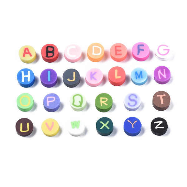 

PandaHall Handmade Polymer Clay Beads, Flat Round with Alphabet, Mixed Color, Random Mixed Letters, 9x3.5~5mm, Hole: 1.6mm Polymer Clay..., Multicolor