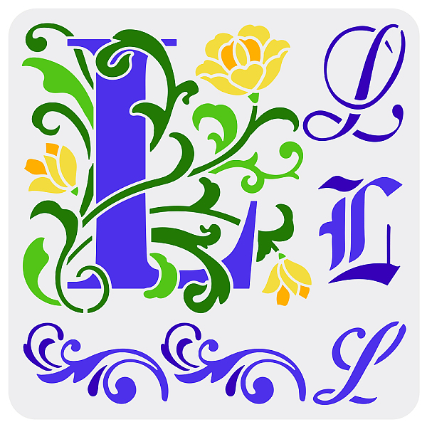 

PandaHall FINGERINSPIRE Initial L Painting Stencil 11.8x11.8inch Reusable Graffiti Letter L Drawing Template DIY Art Flower Vine Design...