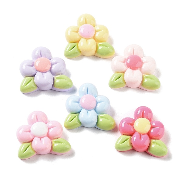 

PandaHall Opaque Resin Cabochons, Flower with Leaf, Mixed Color, 21x23.5x8mm Resin Flower Multicolor
