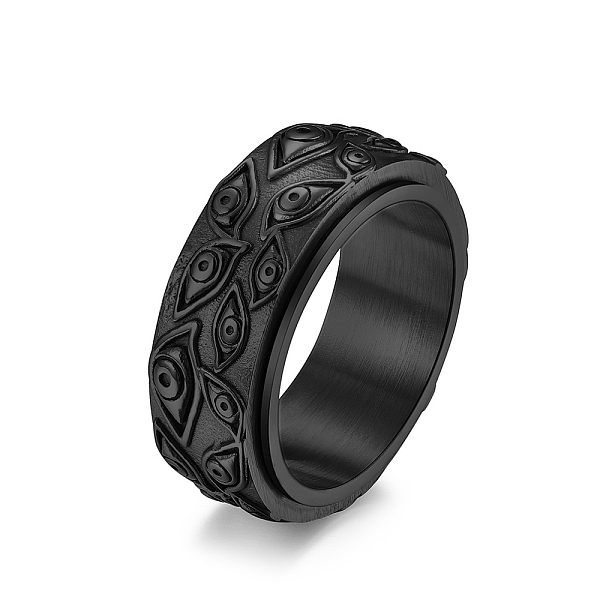 PandaHall Eye Pattern 304 Stainless Steel Rotating Finger Ring, Fidget Spinner Ring for Calming Worry Meditation, Black, US Size 10(19.8mm)...