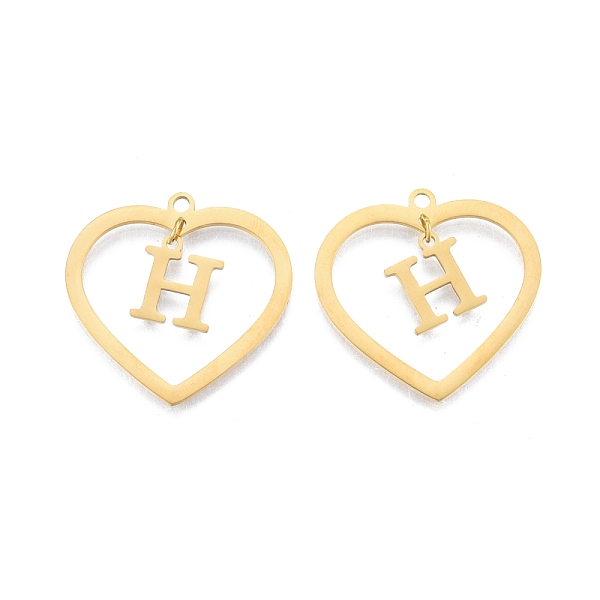 

PandaHall 201 Stainless Steel Pendants, Hollow, Heart with Letter A~Z, Real 18K Gold Plated, Letter.H, 29x29.5x1mm, Hole: 2mm, A~Z...