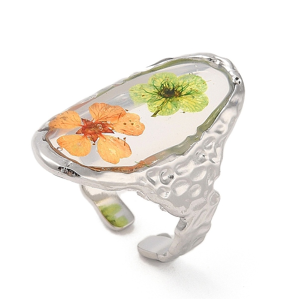 

PandaHall Oval Epoxy Resin with Dry Flower Cuff Rings, 316 Surgical Stainless Steel Finger Ring, Stainless Steel Color, US Size 7 1/4...