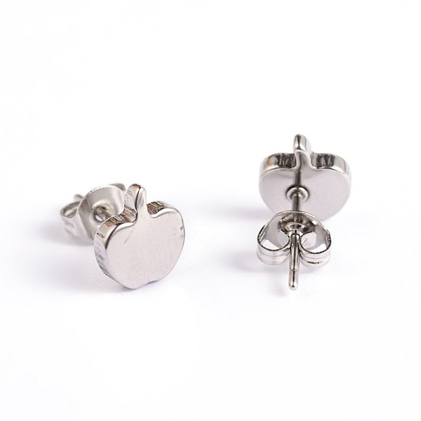 

PandaHall Apple 304 Stainless Steel Ear Studs, Hypoallergenic Earrings, Stainless Steel Color, 8x6.5mm, Pin: 0.7mm 304 Stainless Steel