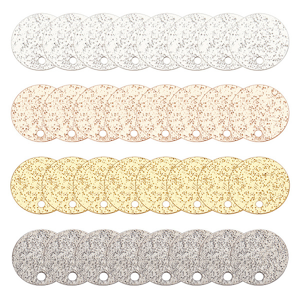 

PandaHall ARRICRAFT 48Pcs 4 Colors Brass Charms, Textured, Flat Round Charm, Mixed Color, 10x0.4mm, Hole: 0.9mm, 12pcs/color Brass Flat...