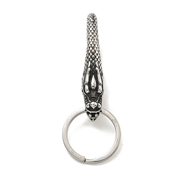 

PandaHall Tibetan Style 316 Surgical Stainless Steel Fittings with 304 Stainless Steel Key Ring, Dragon, Antique Silver, 72mm 316 Surgical...