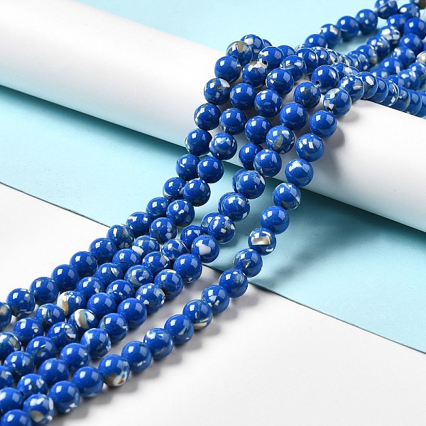 

PandaHall Synthetic Turquoise and Sea Shell Assembled Beads Strands, Dyed, Round, Dark Blue, 4mm, Hole: 0.6mm, about 92pcs/strand, 15.55''...
