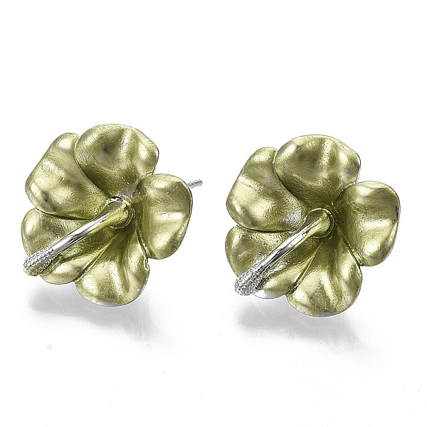 

PandaHall Spray Painted Alloy Stud Earring Findings, with Stainless Steel Pins and Loop, Flower, Platinum, Olive, 18x18mm, Hole: 1.4mm, Pin..., Green