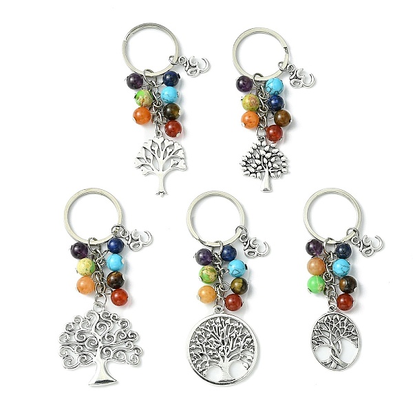 

PandaHall 7 Chakra Gemstone Bead Pendant Keychain with Tibetan Style Alloy Tree of Life Charm, for Car Key Bag Ornament, 8.5~9.6cm Mixed...