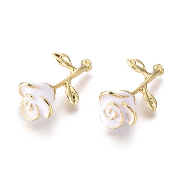 

PandaHall Alloy Pendants, with Enamel, Rose Flower, Golden, White, 27x14x9mm, Hole: 1.4mm Alloy+Enamel Flower White