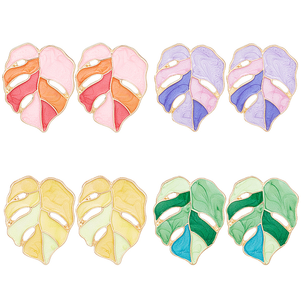 

PandaHall ANATTASOUL 4 Pairs 4 Colors Enamel Tropical Leaf Stud Earrings, Light Gold Alloy Jewelry for Women, Mixed Color, 34x27mm, Pin..., Multicolor