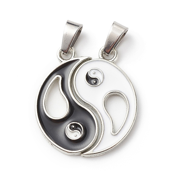 

PandaHall Alloy Enamel Split Pendants, Gossip/Yin Yang, White, Black, 29x25x2mm, Hole: 4x7mm, 2pc/set Alloy+Enamel Others Black