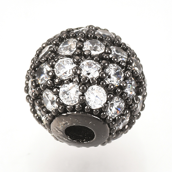 

PandaHall Brass Micro Pave Cubic Zirconia Beads, Round, Clear, Gunmetal, 12mm, Hole: 2mm Brass+Cubic Zirconia Round Clear