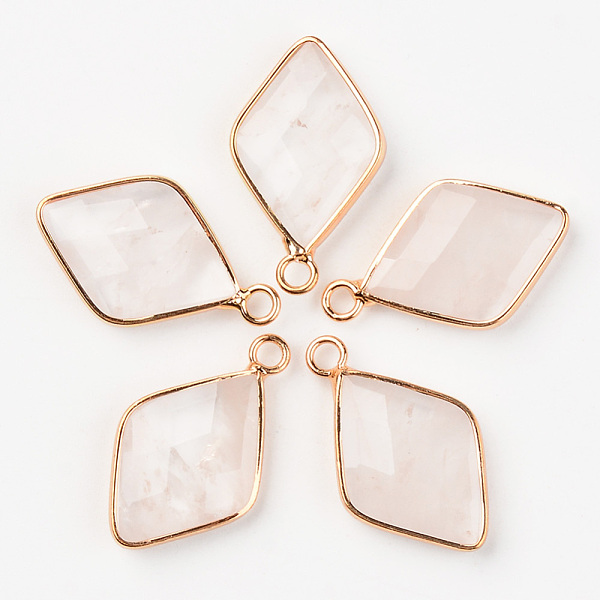 

PandaHall Natural Quartz Crystal Pendants, Rock Crystal Pendants, with Light Golden Plated Brass Edge, Rhombus, Faceted, 26x15.5x4.5mm, Hole...
