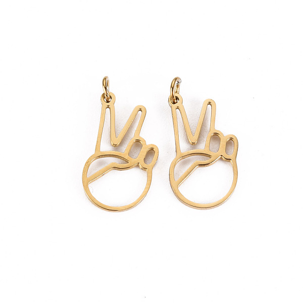 

PandaHall 304 Stainless Steel ASL Charms, Peace Hand Charms, with Jump Rings, Laser Cut, Gesture for Win, Real 14K Gold Plated, 12.5x7.5x1mm...