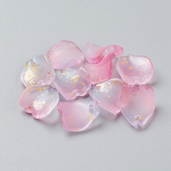 

PandaHall Glass Charms, with Gold Foil, Frosted, Dyed & Heated, Petal, Pearl Pink, 13x11x4mm, Hole: 1mm Glass Petaline Pink