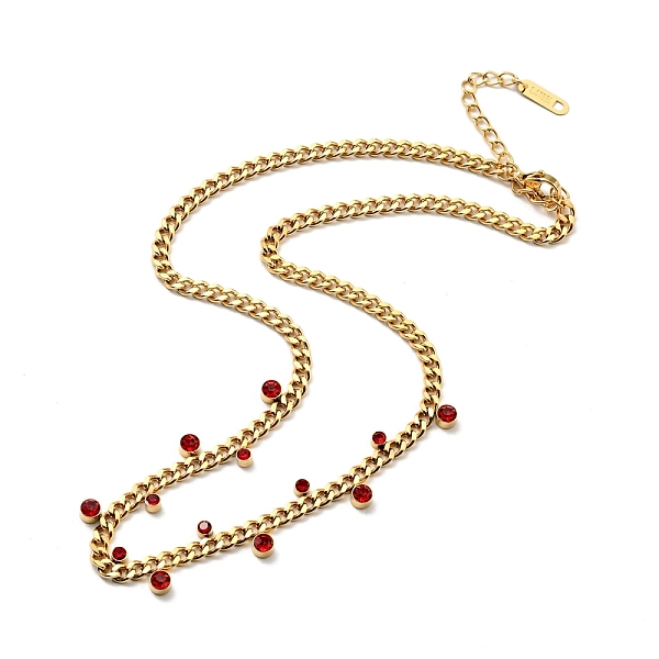 

PandaHall Rhinestone Charms Necklace with Curb Chains, Gold Plated 304 Stainless Steel Jewelry for Women, Ruby, 15.00 inch(38.1cm)..., Red