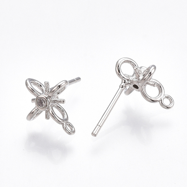 

PandaHall Brass Stud Earring Findings, with Loop & Cubic Zirconia, Clear, Cross, Nickel Free, Real Platinum Plated, 11x9mm, Hole: 1mm, Pin...
