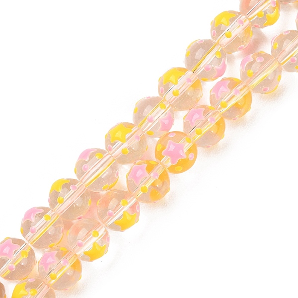 

PandaHall Handmade Lampwork Beads Strands, with Enamel, Round with Star, Yellow, 10~11mm, Hole: 1.6mm, about 37pcs/strand, 13.39 inch(34cm)...