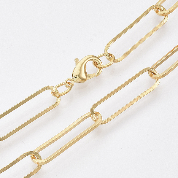 

PandaHall Brass Flat Oval Paperclip Chain Necklace Making, with Lobster Claw Clasps, Real 18K Gold Plated, 24.4 inch(62cm), Link: 22x6x1mm...