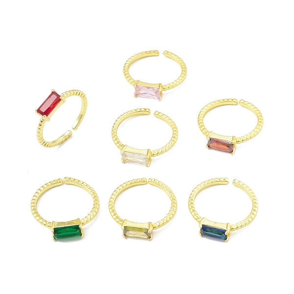 

PandaHall Cubic Zircona Rectangle Open Cuff Ring, Real 18K Gold Plated Brass Jewelry for Women, Lead Free & Cadmium Free, Mixed Color, US..., Multicolor