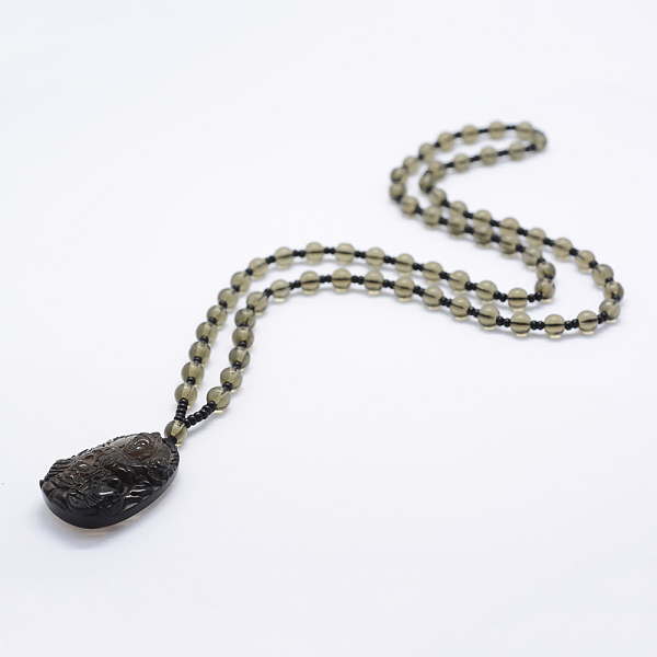 

PandaHall Glass Beaded Pendant Necklaces, with Natural Obsidian Pendants, Buddha, 25.2 inch(64cm) Obsidian