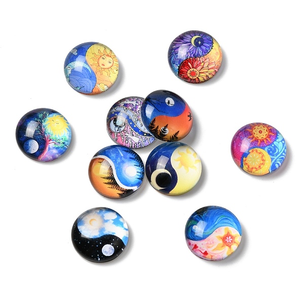 

PandaHall Glass Cabochons, Half Round/Dome, Moon, 12x4.5mm, 10pcs/set Glass Moon