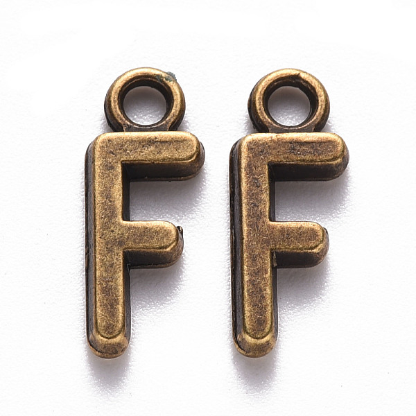 

PandaHall Tibetan Style Alloy Pendants, Cadmium Free & Lead Free, Letter F, F: 16x6x2mm, Hole: 2mm, about 1665pcs/1000g Alloy Letter F