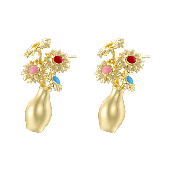 Brass Enamel Stud Earrings
