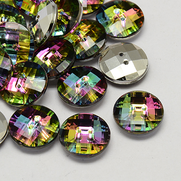 PandaHall Taiwan Acrylic Rhinestone Buttons, Faceted, 2-Hole, Disc, Colorful, 10x4mm, Hole: 1mm Acrylic Rhinestone Disc