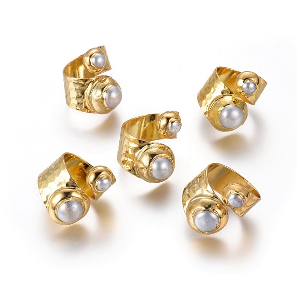 

PandaHall Adjustable Pearl Cuff Finger Rings, with Brass Findings, Golden, 18.5~20mm Pearl