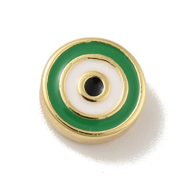 

PandaHall Brass Beads, with Enamel, Cadmium Free & Lead Free, Long-Lasting Plated, Flat Round with Evil Eye, Real 18K Gold Plated , Green...