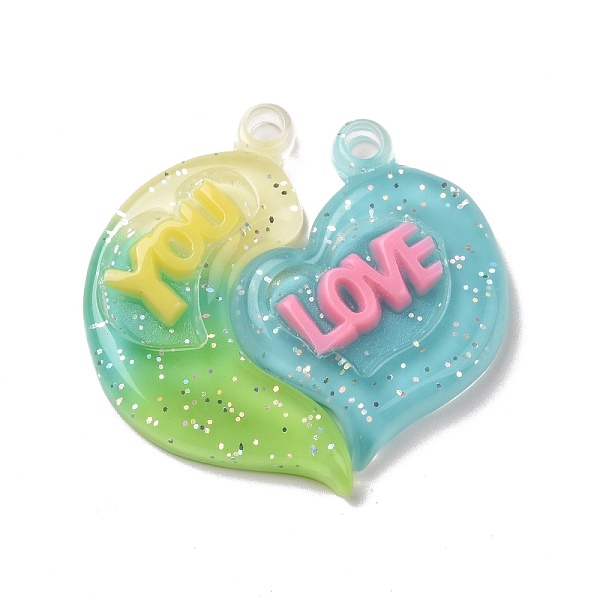 

PandaHall Gradient Color Translucent Resin Pendants, with Glitter Powder, Couple Heart Charm with Word LOVE YOU, Yellow Green, 39x38.5x5.5mm...