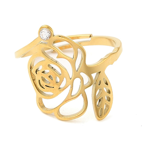 

PandaHall 304 Stainless Steel with Cubic Zirconia Adjustable Rings, Birthflower Juan-Rose, Golden, 1.5~17.5mm, US Size 6 1/4(16.7mm) 304..., Clear