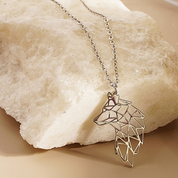

PandaHall Stainless Steel Color Stainless Steel Pendant Necklace, Origami Animal, Wolf, 17.72 inch(45cm), Pendant: 28x17mm Stainless Steel...