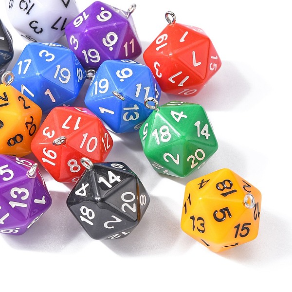 

PandaHall 28Pcs 7 Colors Opaque Acrylic Pendants, with Platinum Plated Iron Findings, Faceted, Polyhedral Dice, D20, Mixed Color..., Multicolor