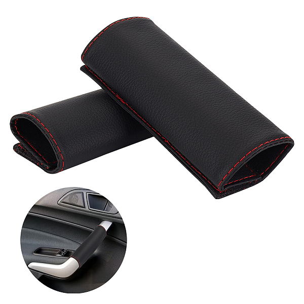 

PandaHall 2Pcs PU Leather Car Door Handle Covers, Door Handle Scratch Cover Guard Protective Film Pad, Black, 130~134x60~64mm Leather Black