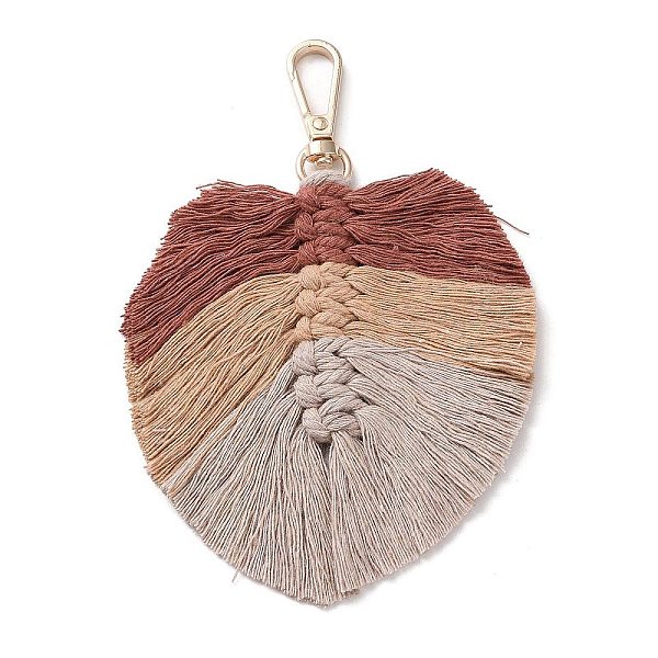

PandaHall Handmade Braided Macrame Cotton Thread Leaf Pendant Decorations, with Brass Clasp, Brown, 13.5cm Cotton Leaf Brown