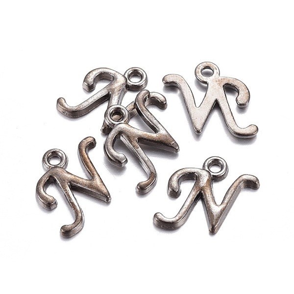 

PandaHall Gunmetal Plated Alloy Letter Pendants, Rack Plating, Cadmium Free & Lead Free, Letter.N, 13x11x2mm, Hole: 1.5mm Alloy Letter N